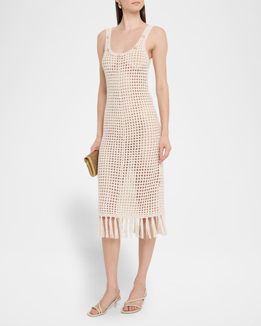 Gia Embellished Crochet Fringe Midi Dress