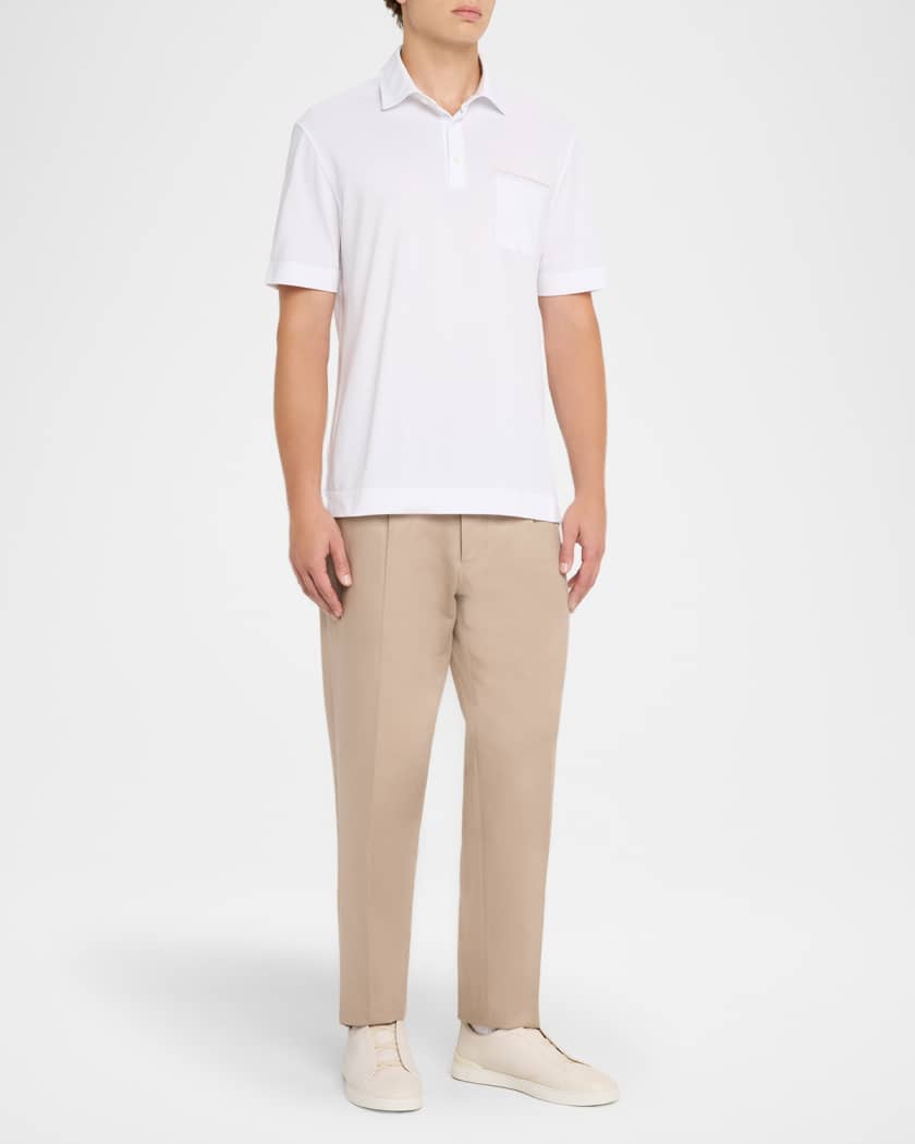 Tシャツ・カットソー ZEGNA FW25 COTTON POLO SHIRT WITH POCKET (UG392A2 G752B09) ZEGNA Men's Cotton Polo Shirt with Leather-Trim Pocket