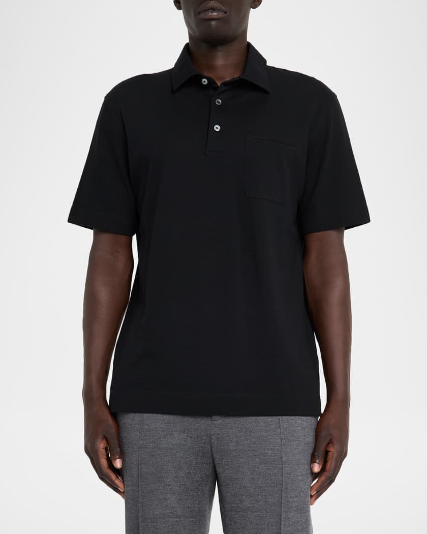 Tシャツ・カットソー ZEGNA FW25 COTTON POLO SHIRT WITH POCKET (UG392A2 G752K09) ZEGNA Men's Cotton Polo Shirt with Leather-Trim Pocket