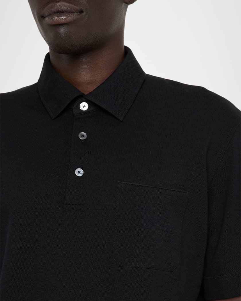 ZEGNA Men's Cotton Polo Shirt with Leather-Trim Pocket