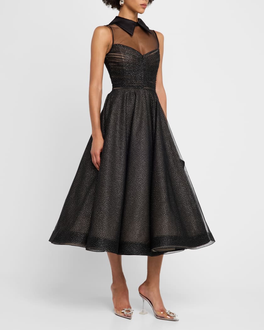 Charlotte Metallic Speckled Illusion Midi Dress