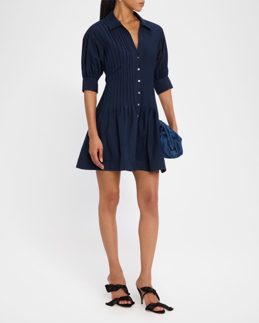 Monty Pleated Puff-Sleeve Dress