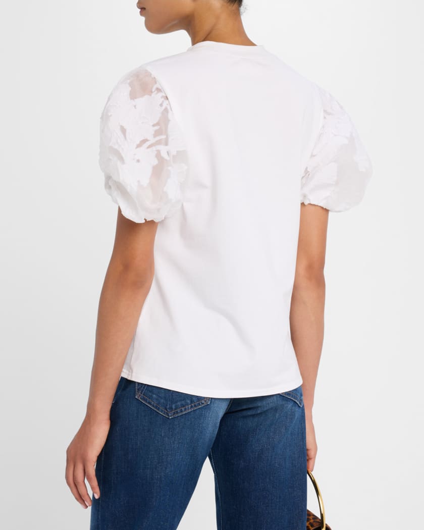 Yashi Floral Organza Puff-Sleeve Top 