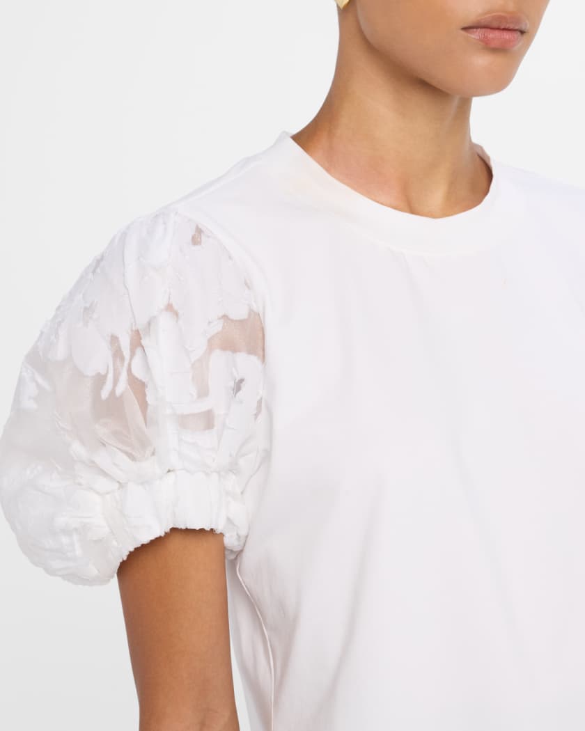 Yashi Floral Organza Puff-Sleeve Top 