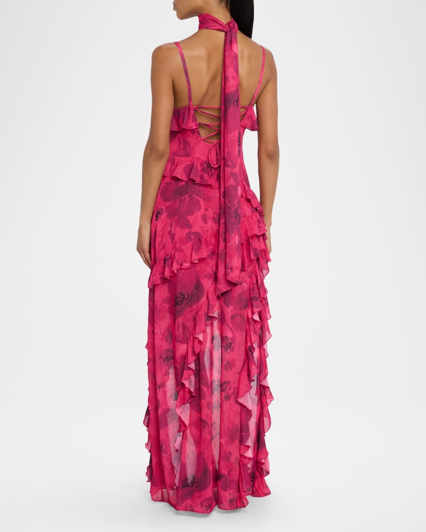 Nelia High-Low Ruffle Wrap Maxi Dress with Detachable Scarf