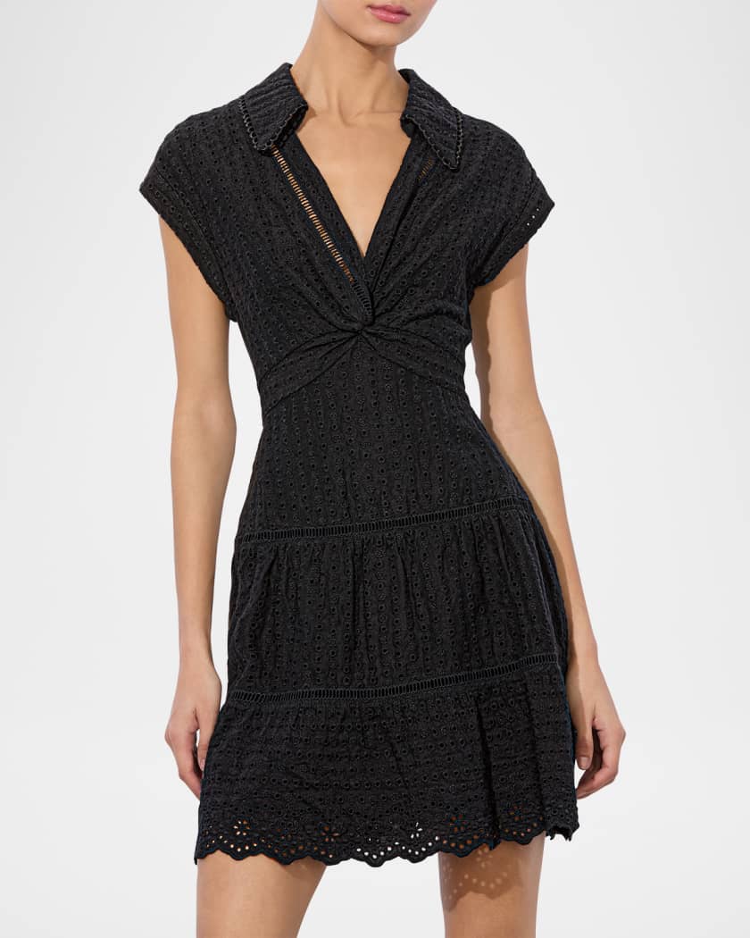 Mila Eyelet Deep V Twist-Front Mini Dress