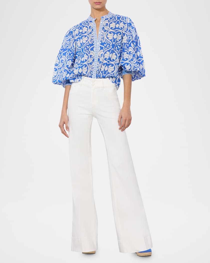 April Pleated Blouson-Sleeve Top