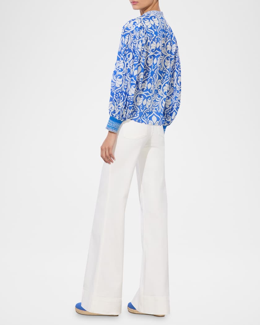 April Pleated Blouson-Sleeve Top