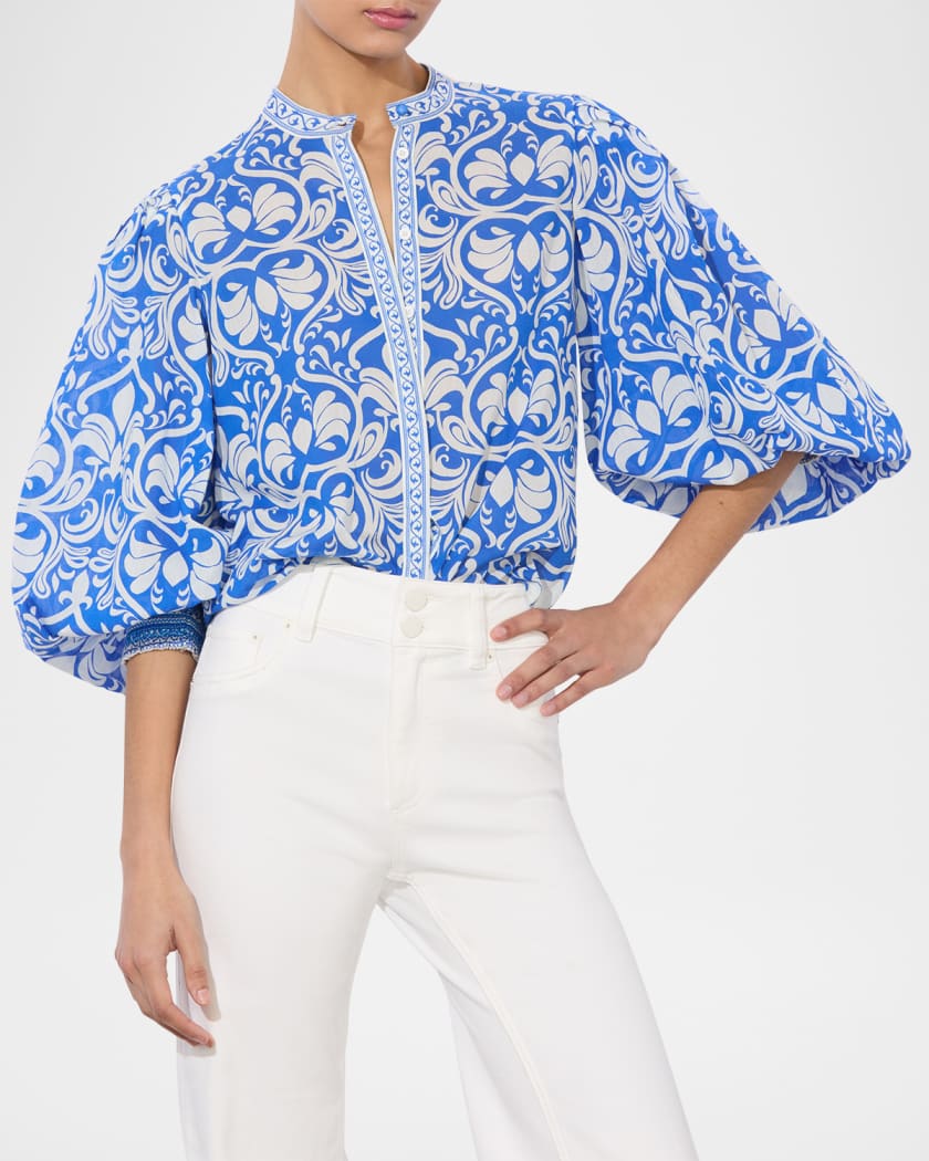 April Pleated Blouson-Sleeve Top