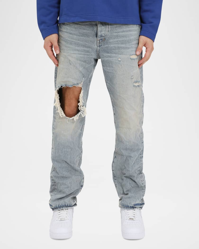Men's P011 Distressed Knee Blowout Straight Jeans