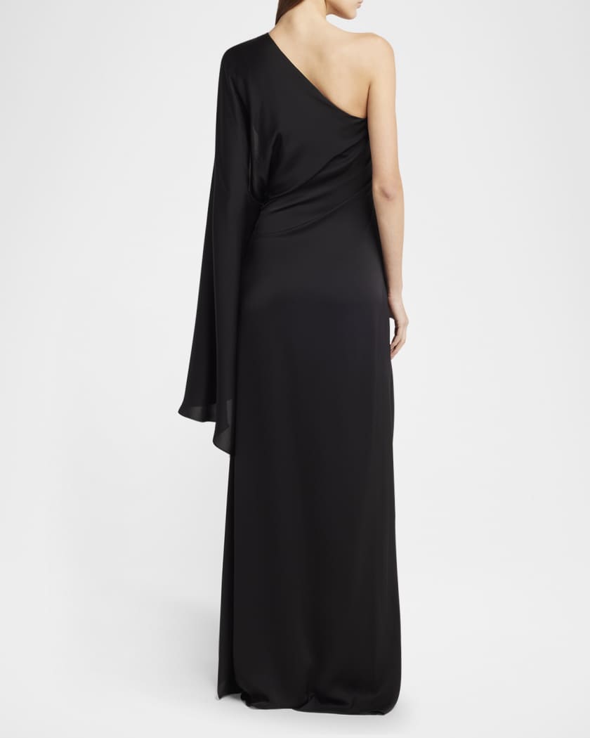 One-Shoulder Light Silk Evening Gown