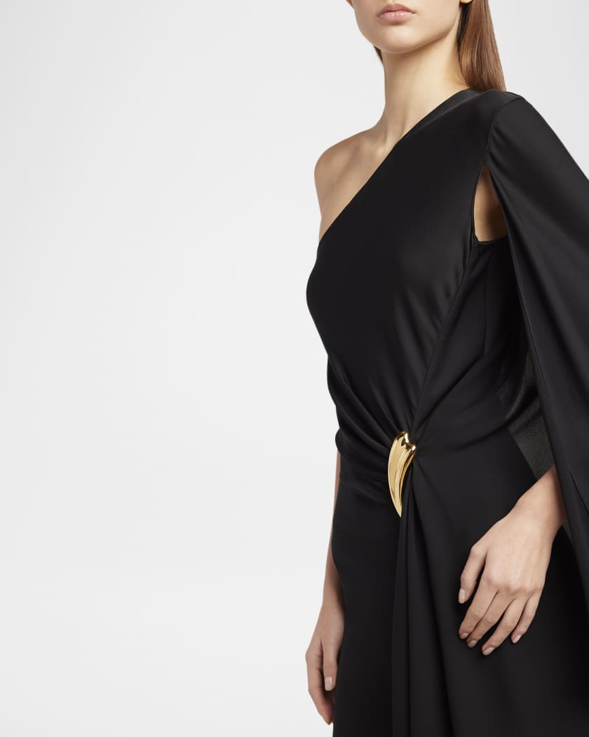One-Shoulder Light Silk Evening Gown