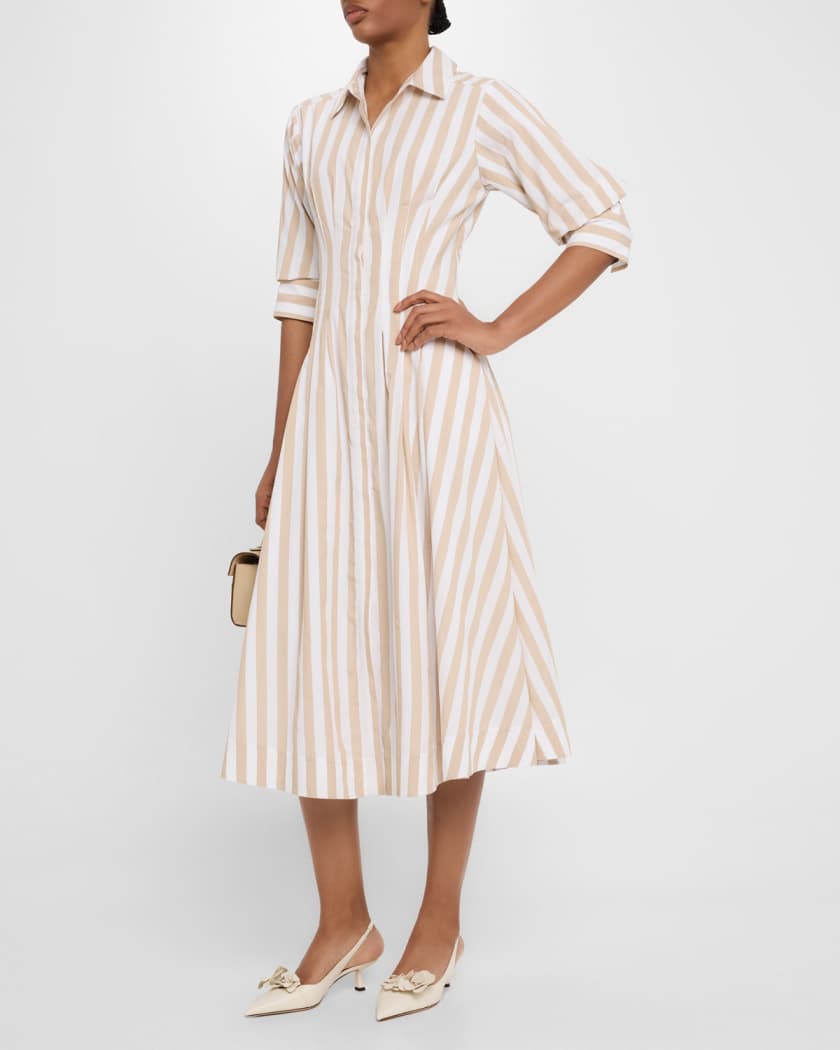 Jazz Stripe Pintuck Midi Shirtdress