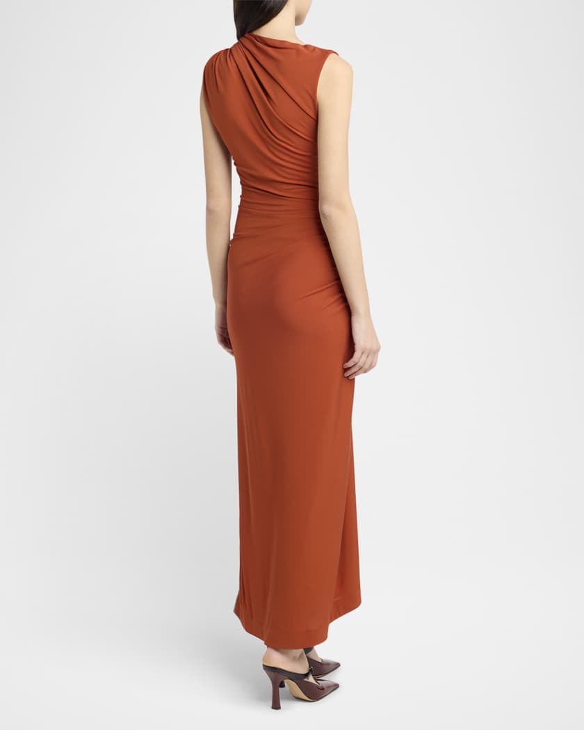 Drop Detail Gathered Matte Crepe Jersey Maxi Dress
