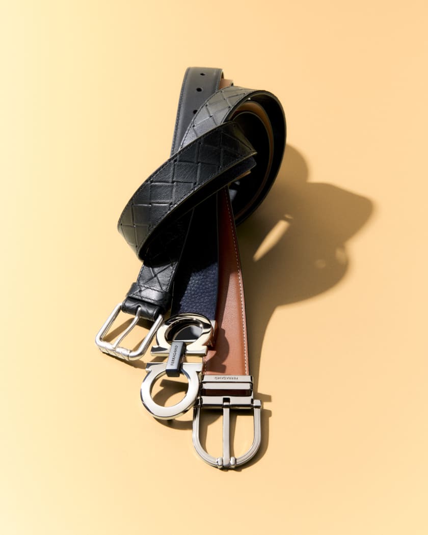 Men's Intrecciato Stamp Leather Belt