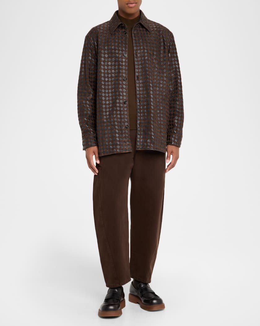 Men's Mix Leather and Suede Intreccio Overshirt