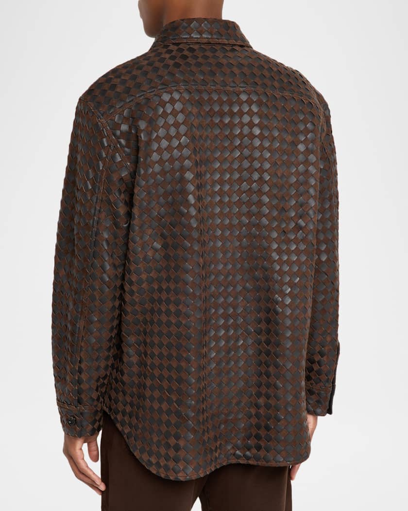 Men's Mix Leather and Suede Intreccio Overshirt