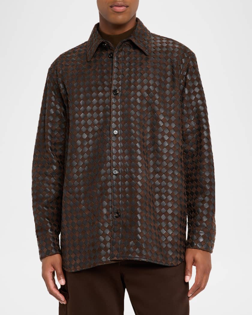 Men's Mix Leather and Suede Intreccio Overshirt