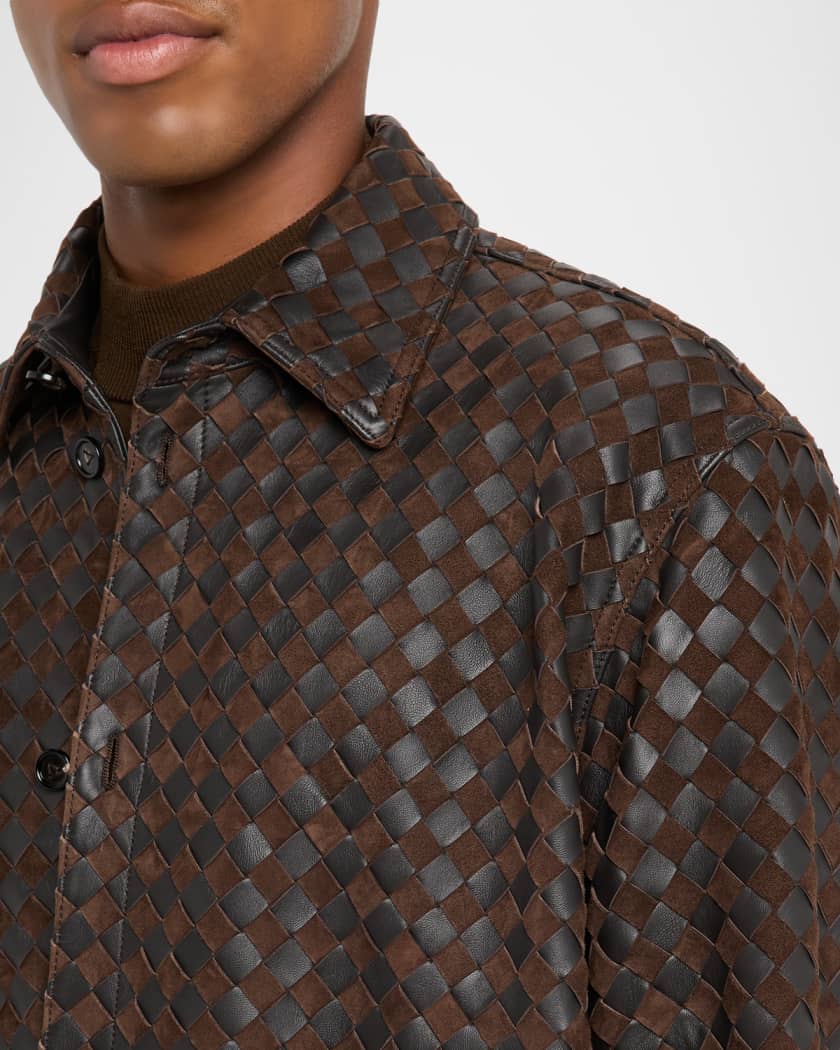 Men's Mix Leather and Suede Intreccio Overshirt