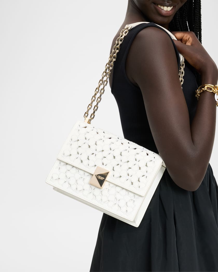 deco flower eyelet leather shoulder bag