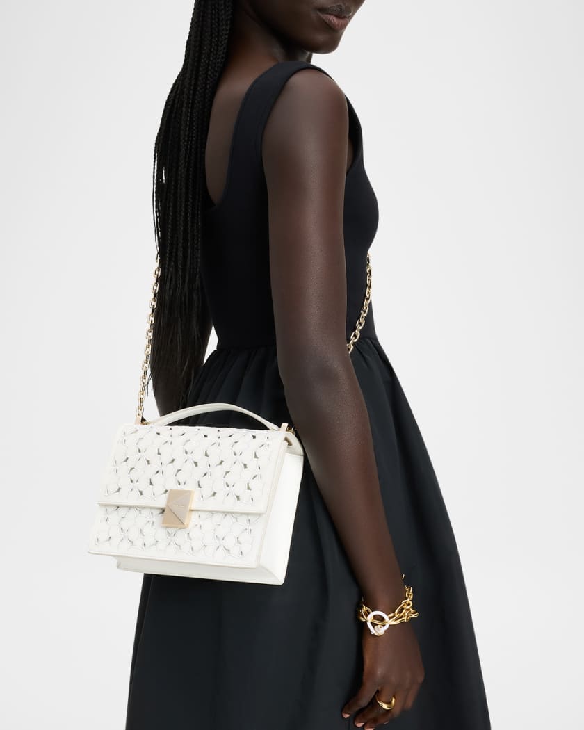 deco flower eyelet leather shoulder bag