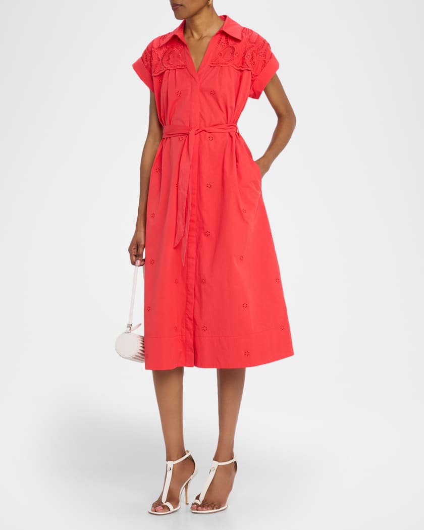 Elie Tahari The Freya Embroidered Cotton Midi Shirtdress | Neiman Marcus