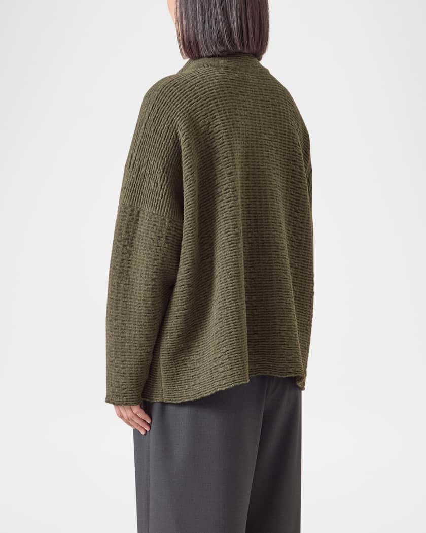Eskandar 3/4 Width High-Neck Cardigan (Mid Length) | Neiman