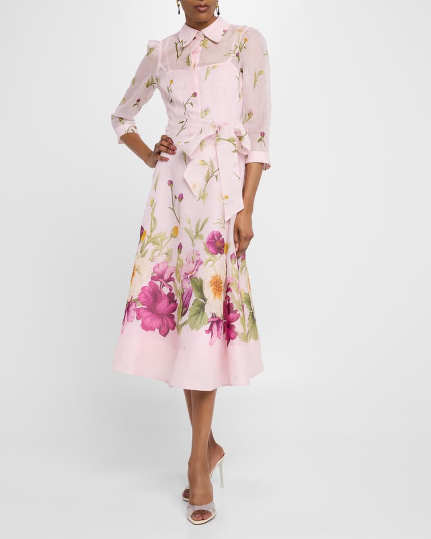 Floral-Print Silk Blend Midi Shirtdress