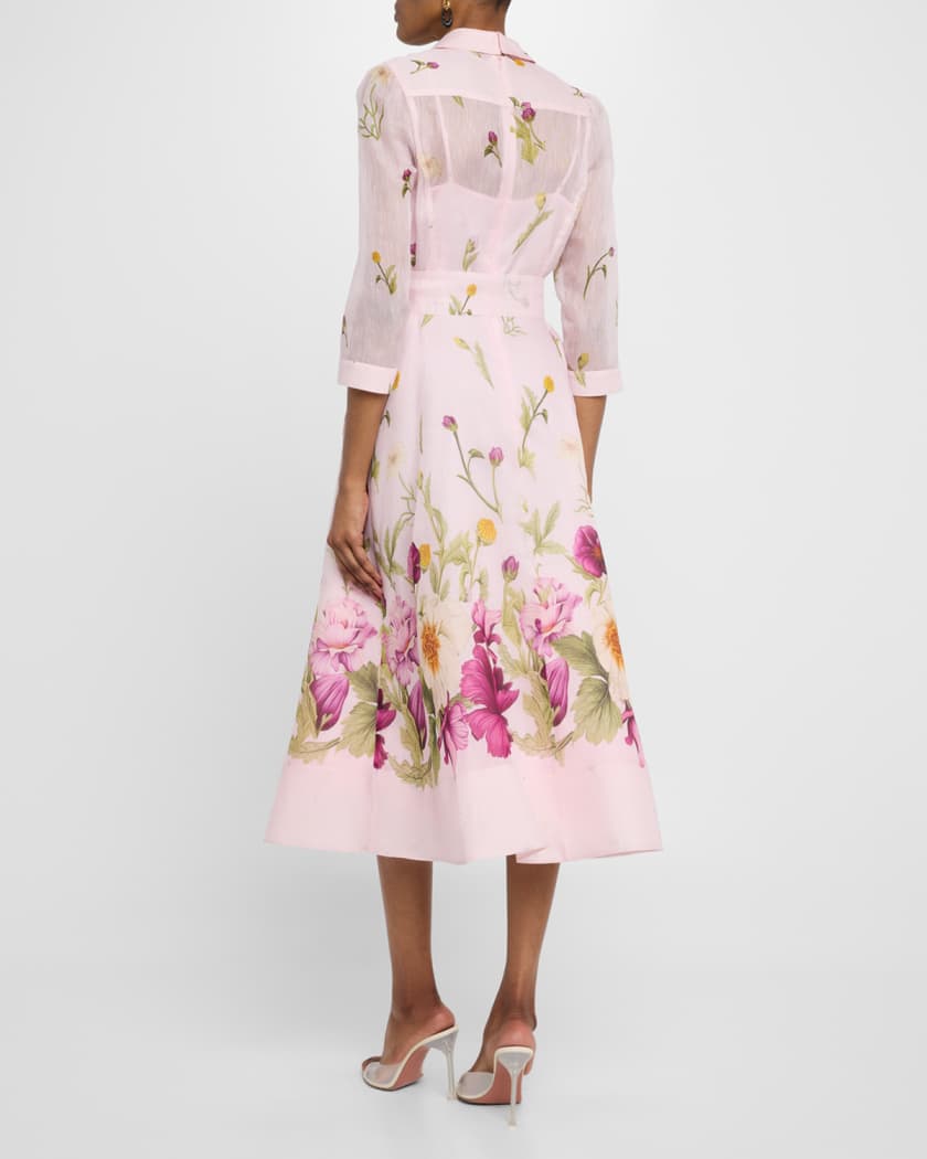 Floral-Print Silk Blend Midi Shirtdress