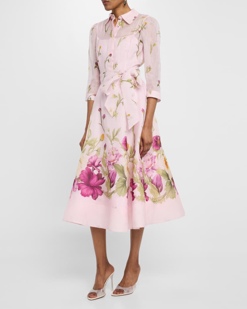 Floral-Print Silk Blend Midi Shirtdress
