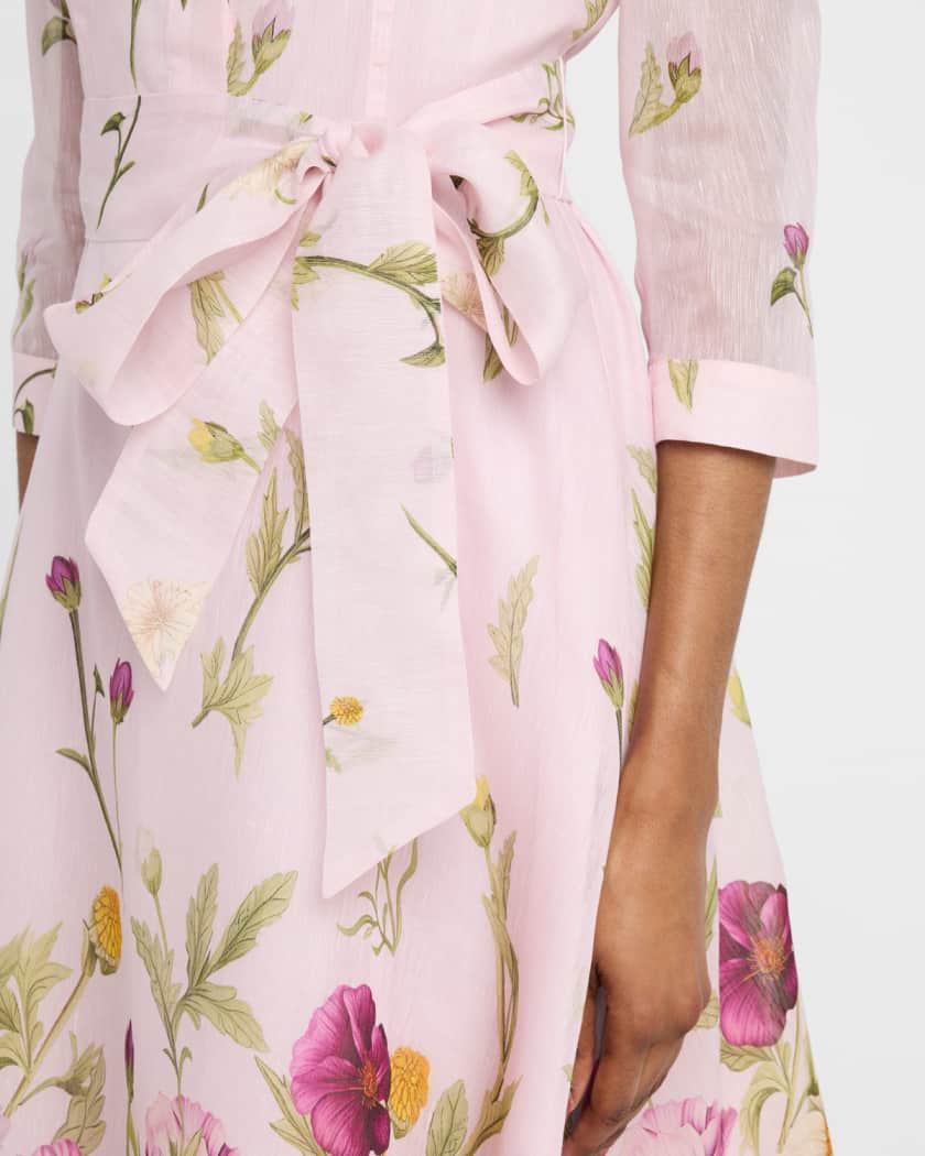Floral-Print Silk Blend Midi Shirtdress