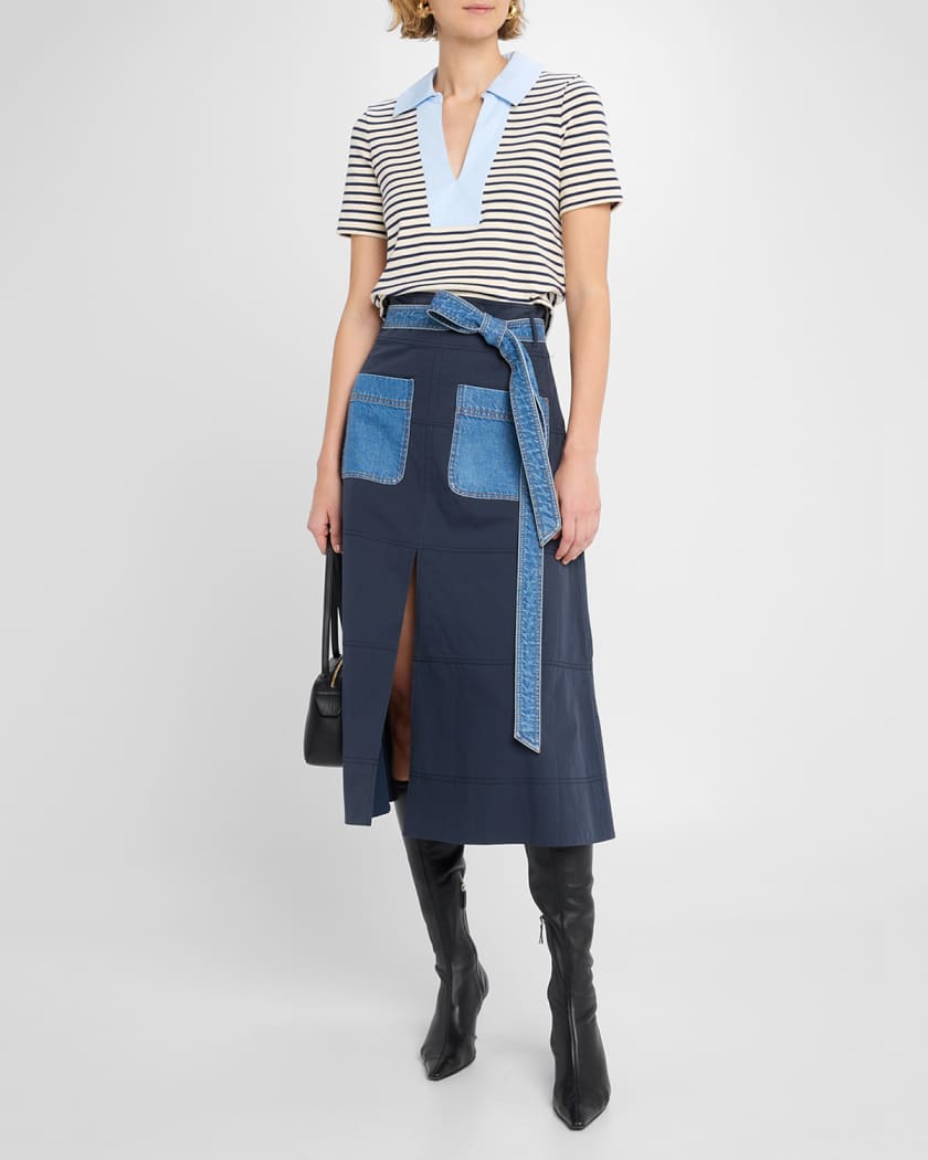 Hudson Belted A-Line Midi Skirt