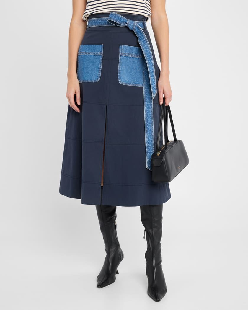 Hudson Belted A-Line Midi Skirt