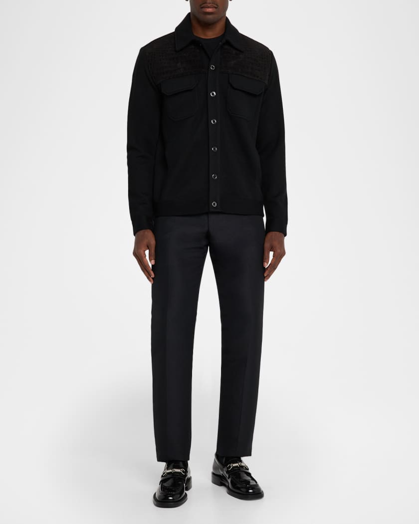 Men's Crocodile-Trim Knit Blouson