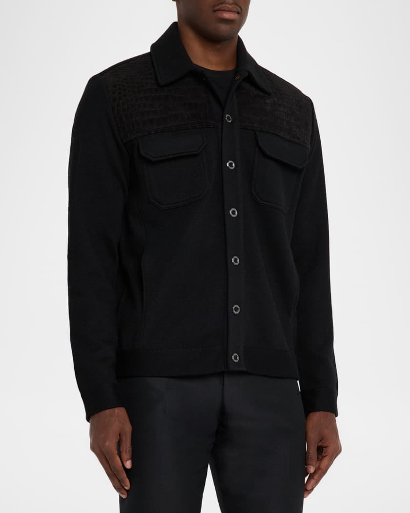 Men's Crocodile-Trim Knit Blouson