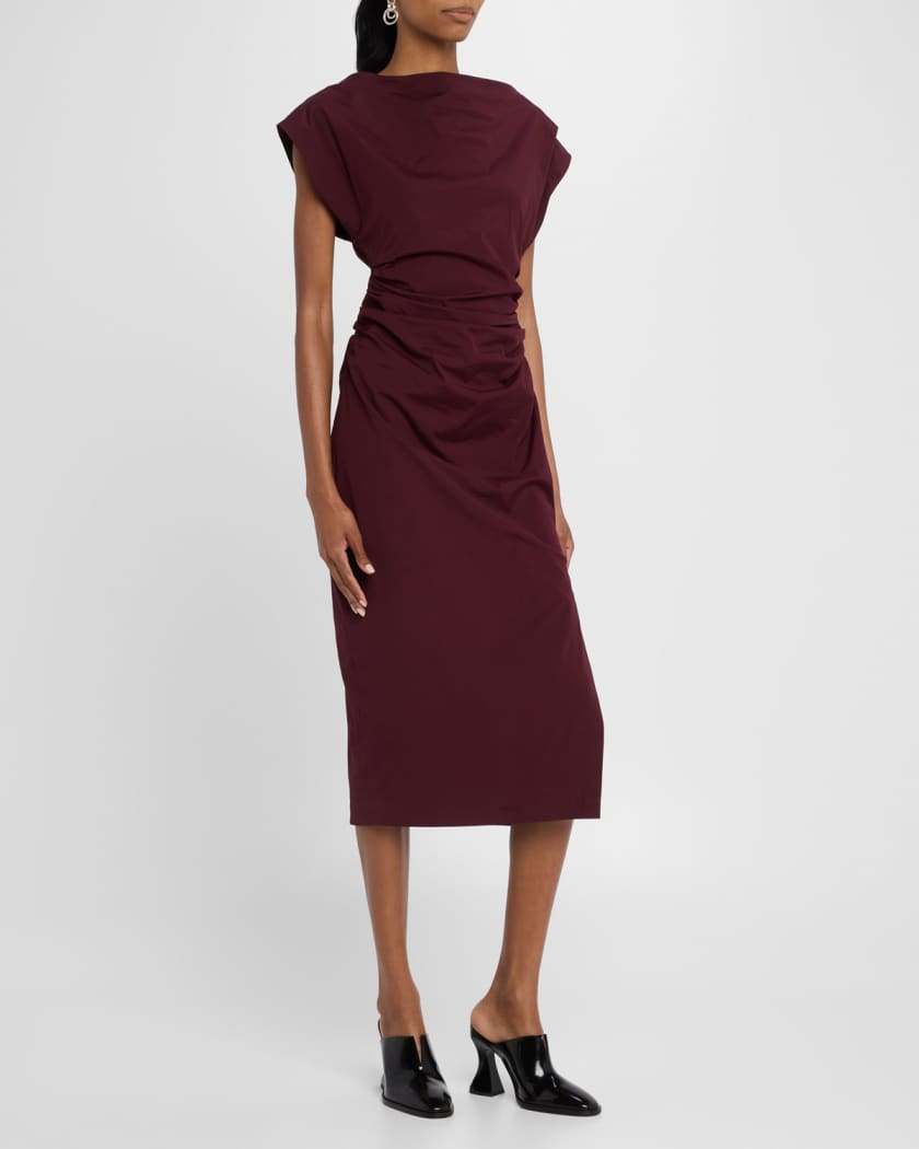 Nara Gathered Short-Sleeve Midi Dress