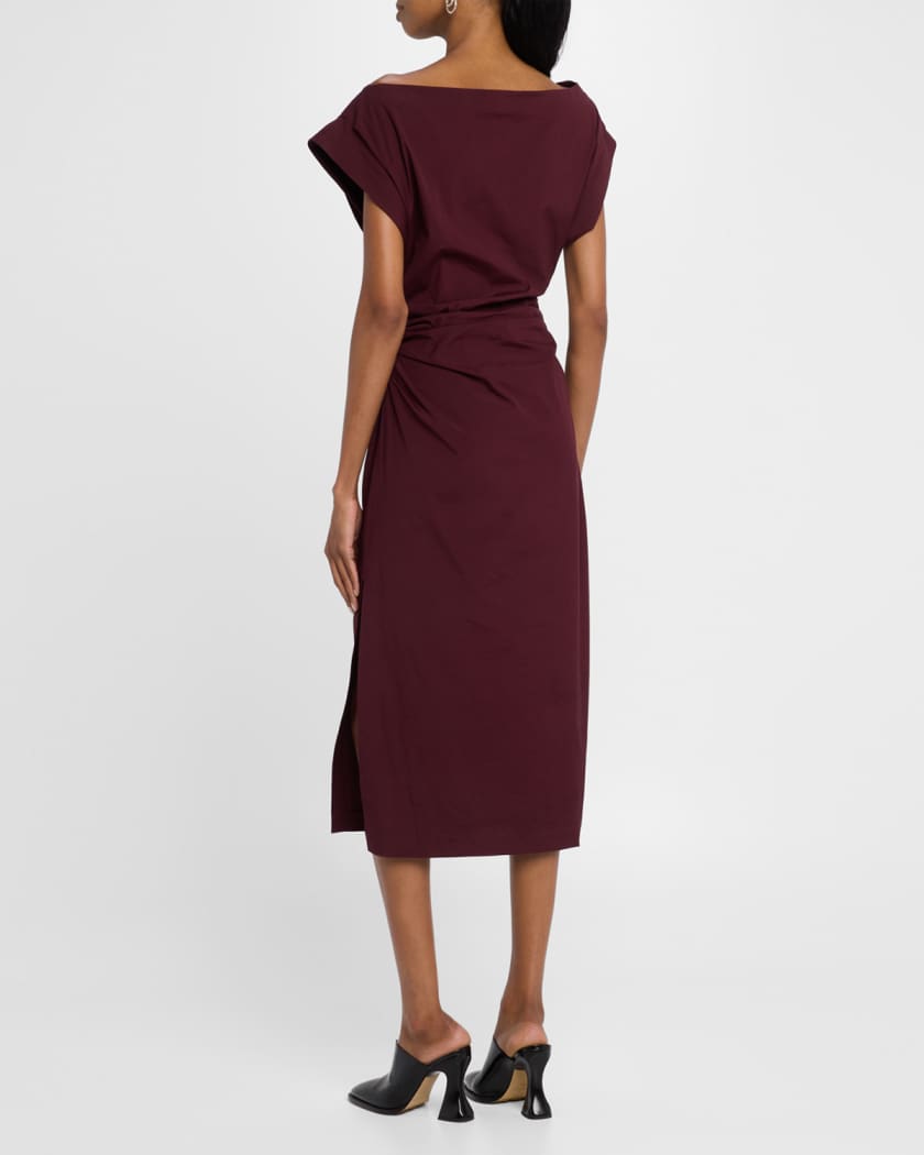 Nara Gathered Short-Sleeve Midi Dress