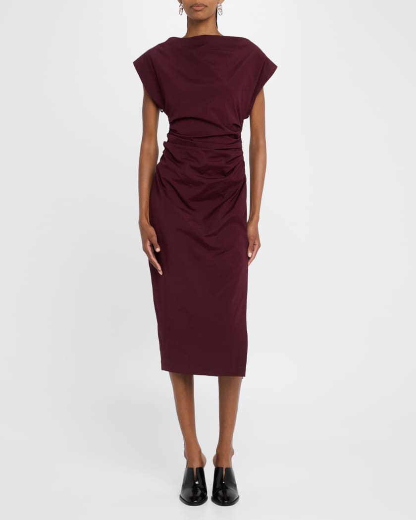 Nara Gathered Short-Sleeve Midi Dress