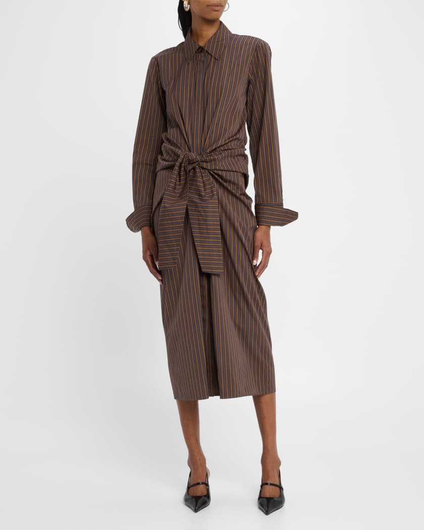 Mila Pinstripe Draped Shirtdress