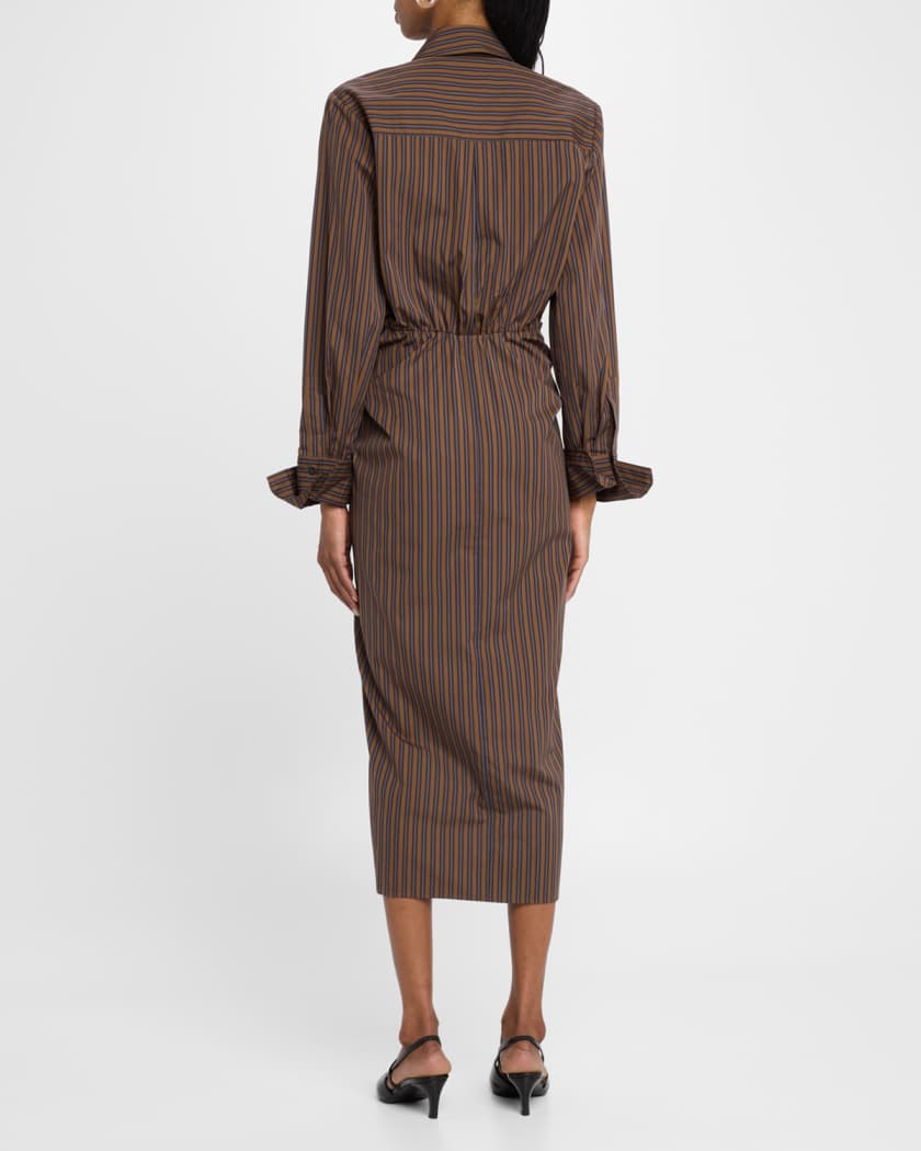 Mila Pinstripe Draped Shirtdress