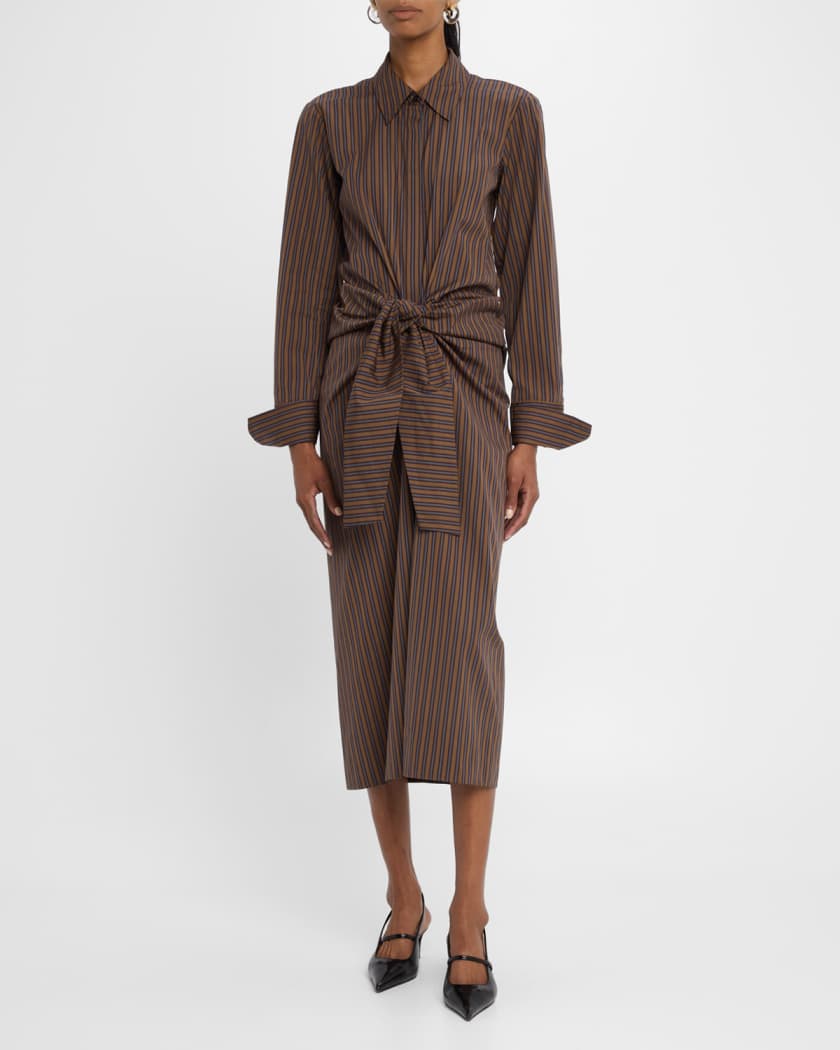 Mila Pinstripe Draped Shirtdress