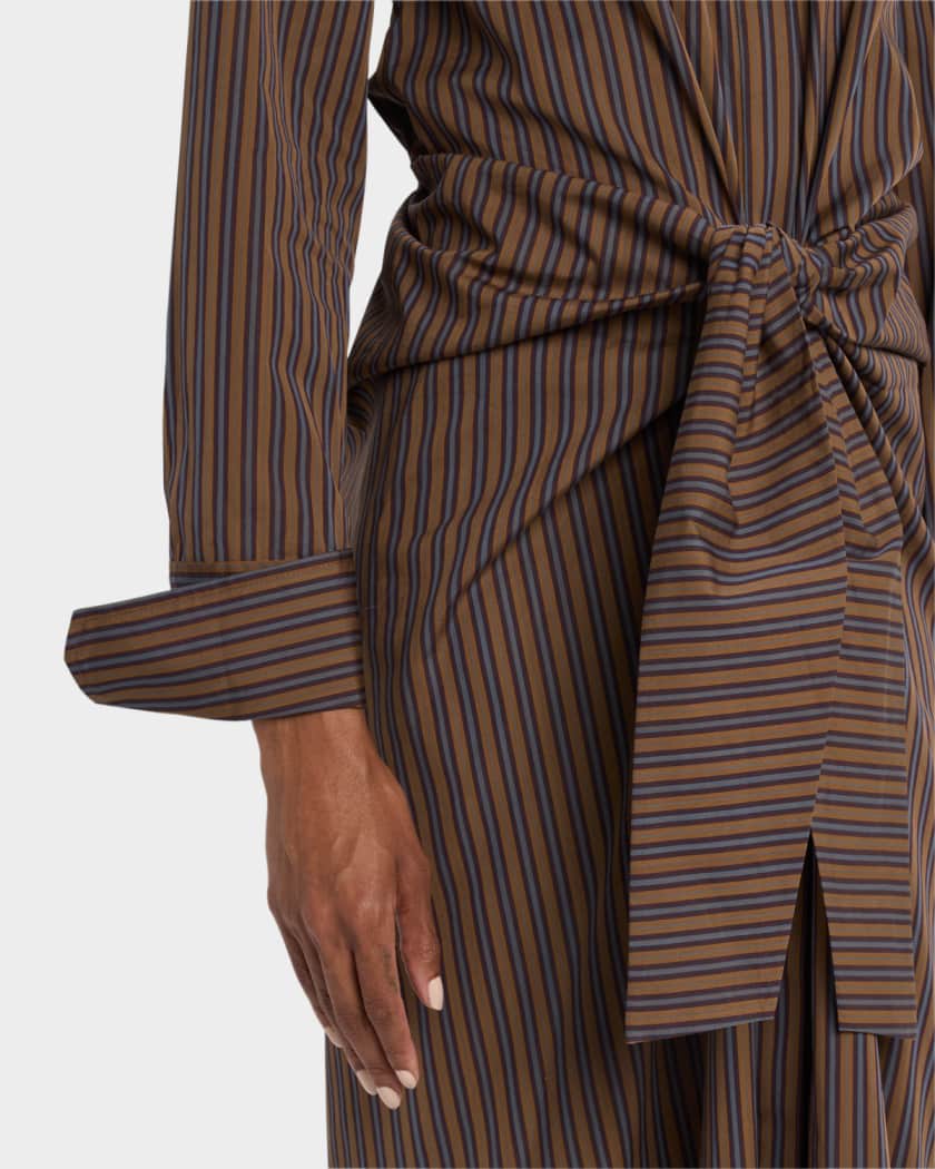 Mila Pinstripe Draped Shirtdress