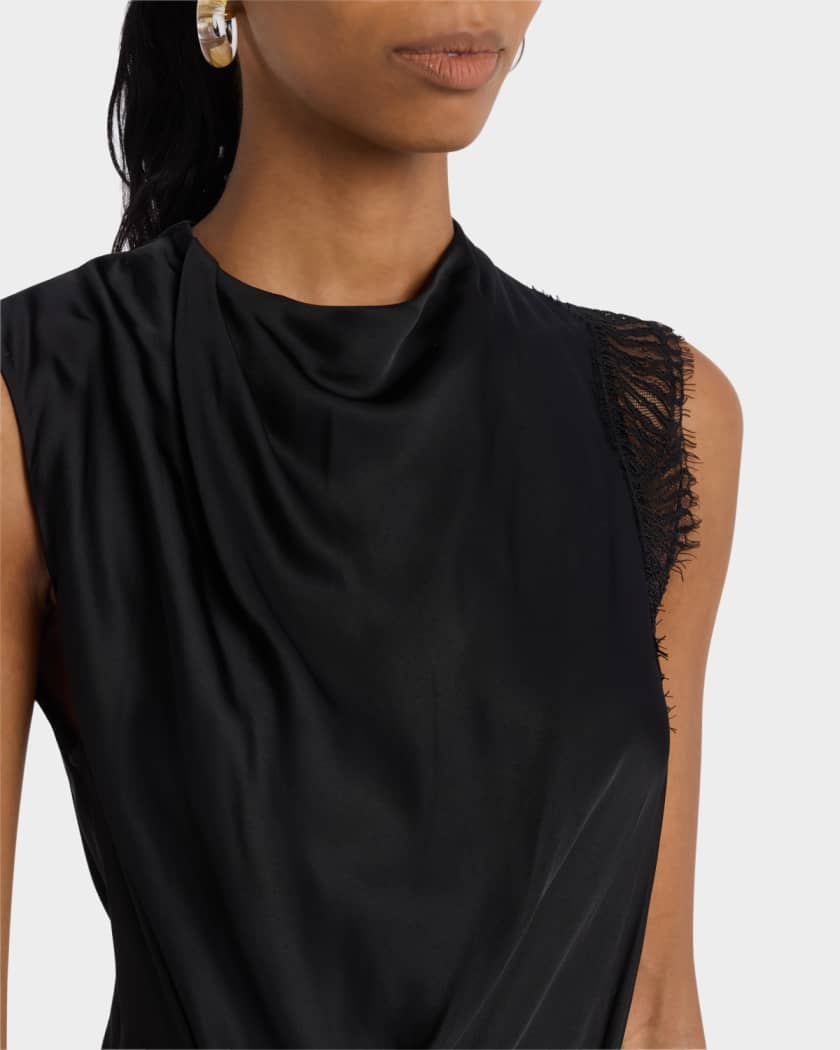Dion Draped Lace-Trim Satin Mini Dress