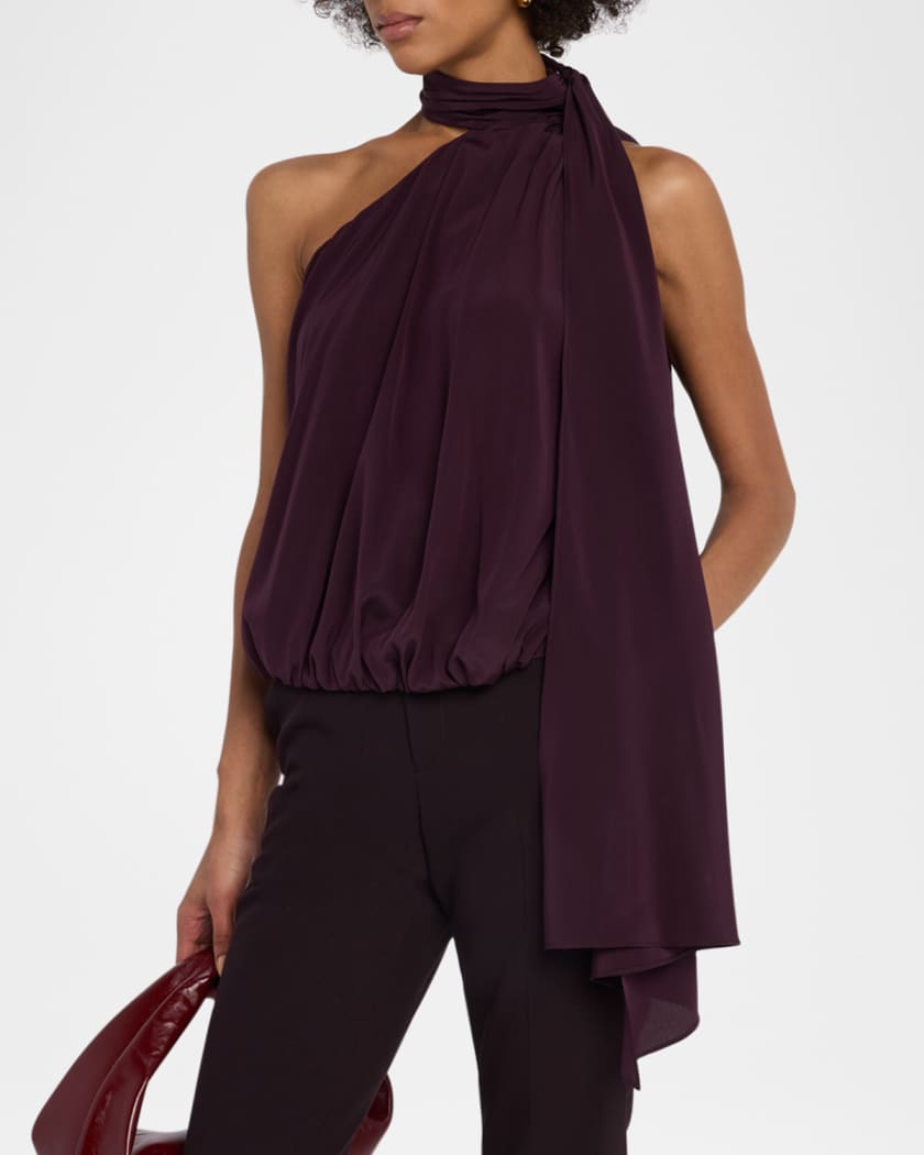 Ada Draped Tie-Neck Silk Top
