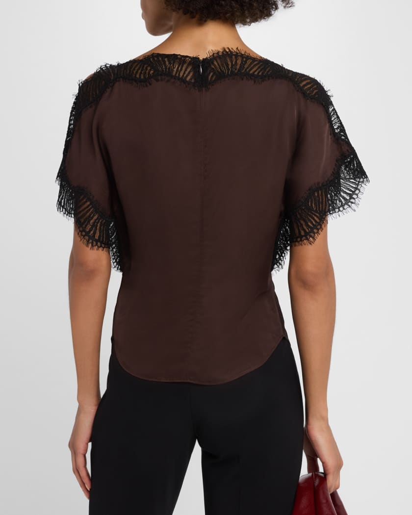 Luna Satin Lace-Trim Top