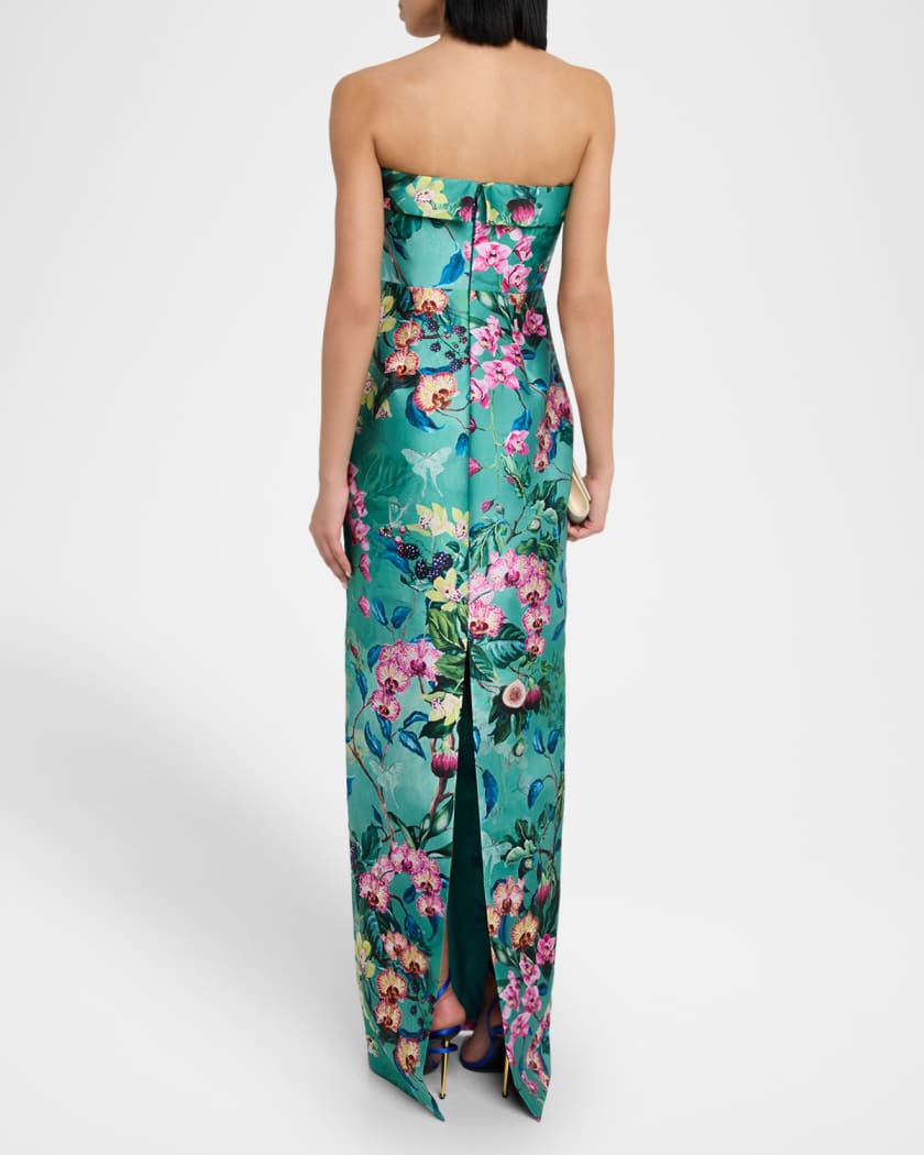 Lulu Floral-Print Mikado Column Gown