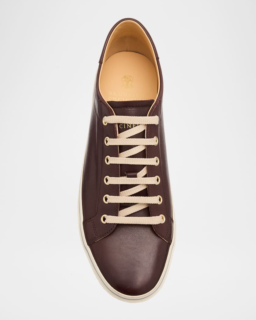 Brunello Cucinelli Men's Vulcanized-Sole Leather Low-Top