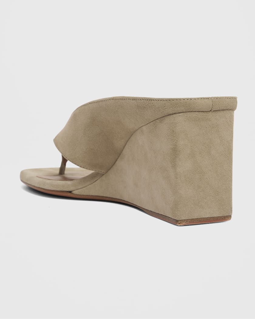 Suede Wedge Thong Sandals