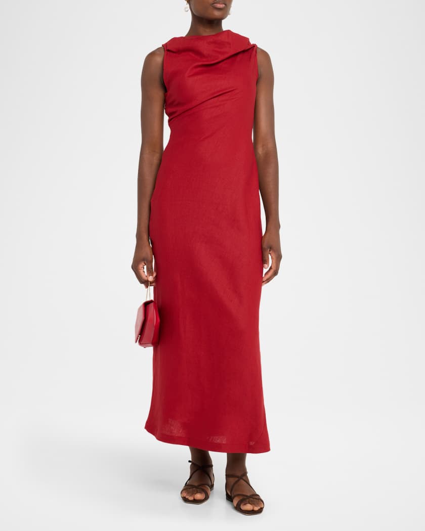 Suis Asymmetric Linen Midi Dress