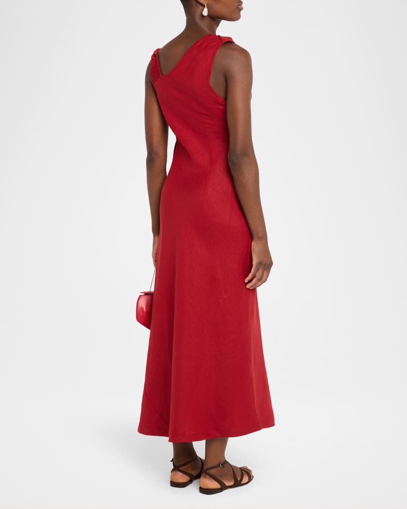 Suis Asymmetric Linen Midi Dress